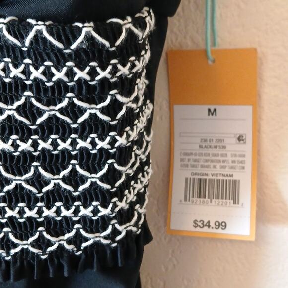 Kona Sol High Coverage One Piece Swimsuit Black With Embroidery - Picture 3 of 6